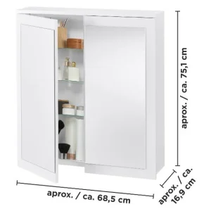 Armoire de toilette miroir Basel, 68,5 x 75,1 x 16,9 cm, blanche — SKU VMC7DJCH4IJQG011L