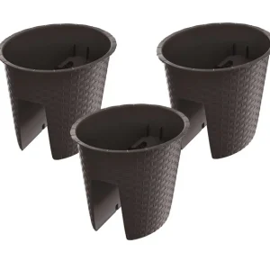 Jardinière de balcon « Ratolla Railing » aspect rotin, lot de 3