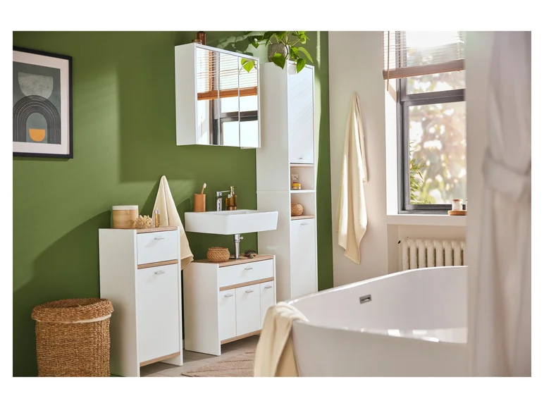 Meuble de salle de bains, 32 x 80,5 x 28 cm, blanc/imitation chêne - Image 2
