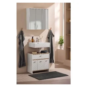 Meuble sous-vasque Boston, 58,1 x 55 x 28 cm, blanc/imitation chêne