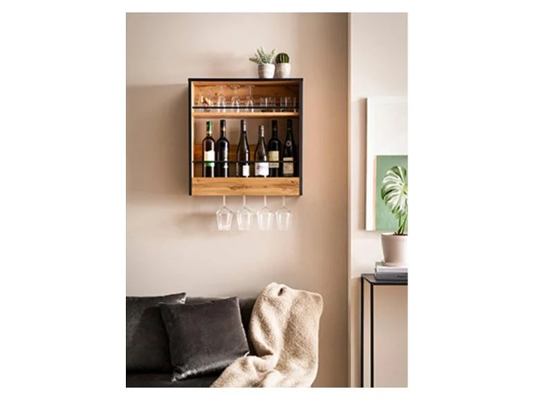 Étagère à vin et porte-verres à vin Bent, décor chêne rustique - Image 4