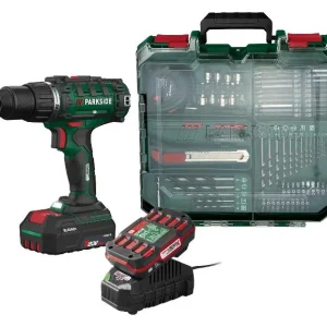 Set perceuse-visseuse sans fil et accessoires + 2 Batteries + Chargeur, 20 V
