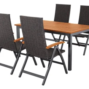 Table de jardin + Lot de 4 fauteuils pliants Valencia