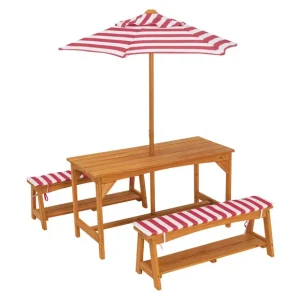 Ensemble table et bancs de jardin pour enfants, avec parasol