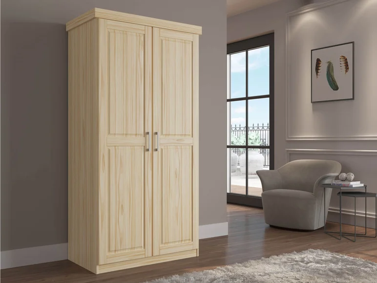 Armoire à vêtements en pin massif, veines naturelles