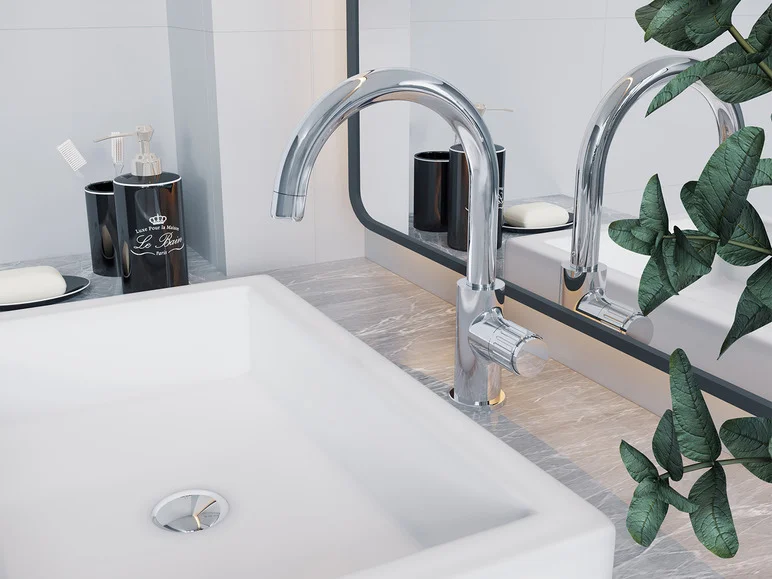 Mitigeur de lavabo de salle de bain Basic, avec mousseur Neoperl