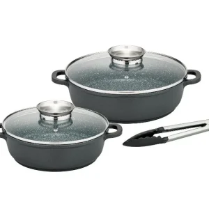 Set de poêles en fonte d'aluminium avec couvercle