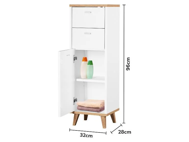 Meuble pour salle de bains Corfu, 32 x 96 x 28 cm, blanc/imitation chêne — SKU 8FHX4FSFBNC7C3SB9 - Image 3