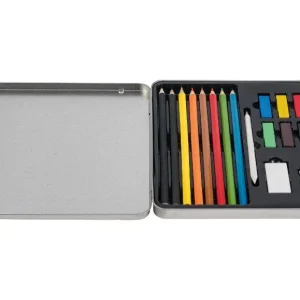 Set d’esquisse et de dessin ou coffret de crayons de couleur