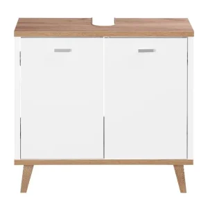 Meuble sous-vasque Corfu, 60 x 55 x 28 cm, blanc/imitation chêne