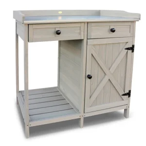 Table de rempotage avec placard, 98 x 48 x 95 cm, gris