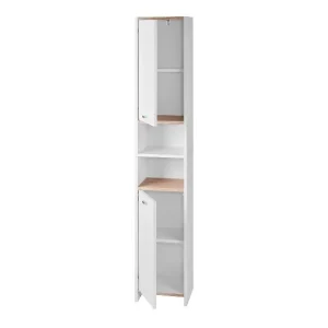 Colonne de salle de bains Boston, 34,2 x 186,2 x 28 cm, blanc/imitation chêne