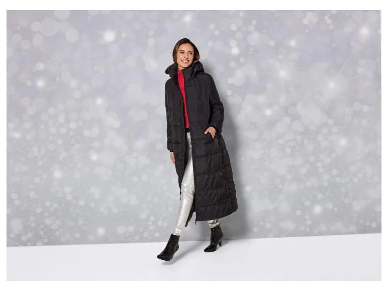 Manteau matelassé long pour femme, fentes latérales avec boutons-pression. - Image 10